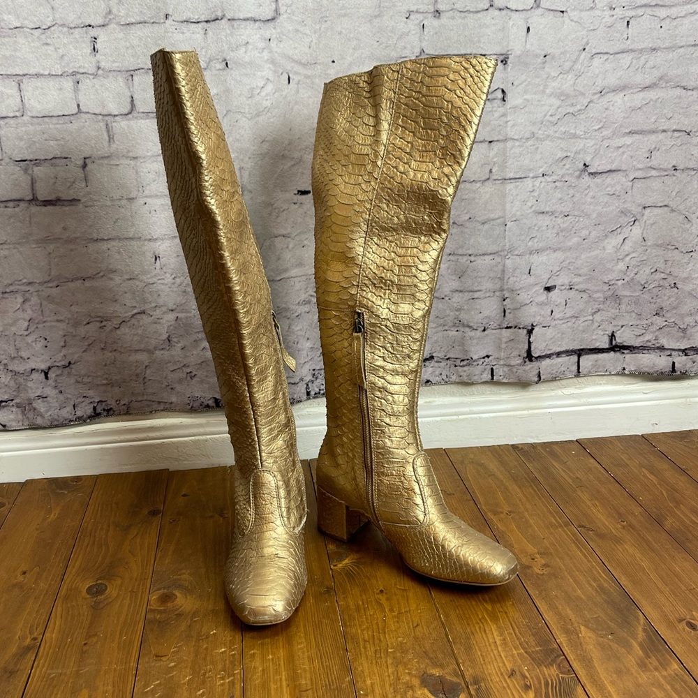 Matisse gold Nasty Gal boots knee high snake print size 6